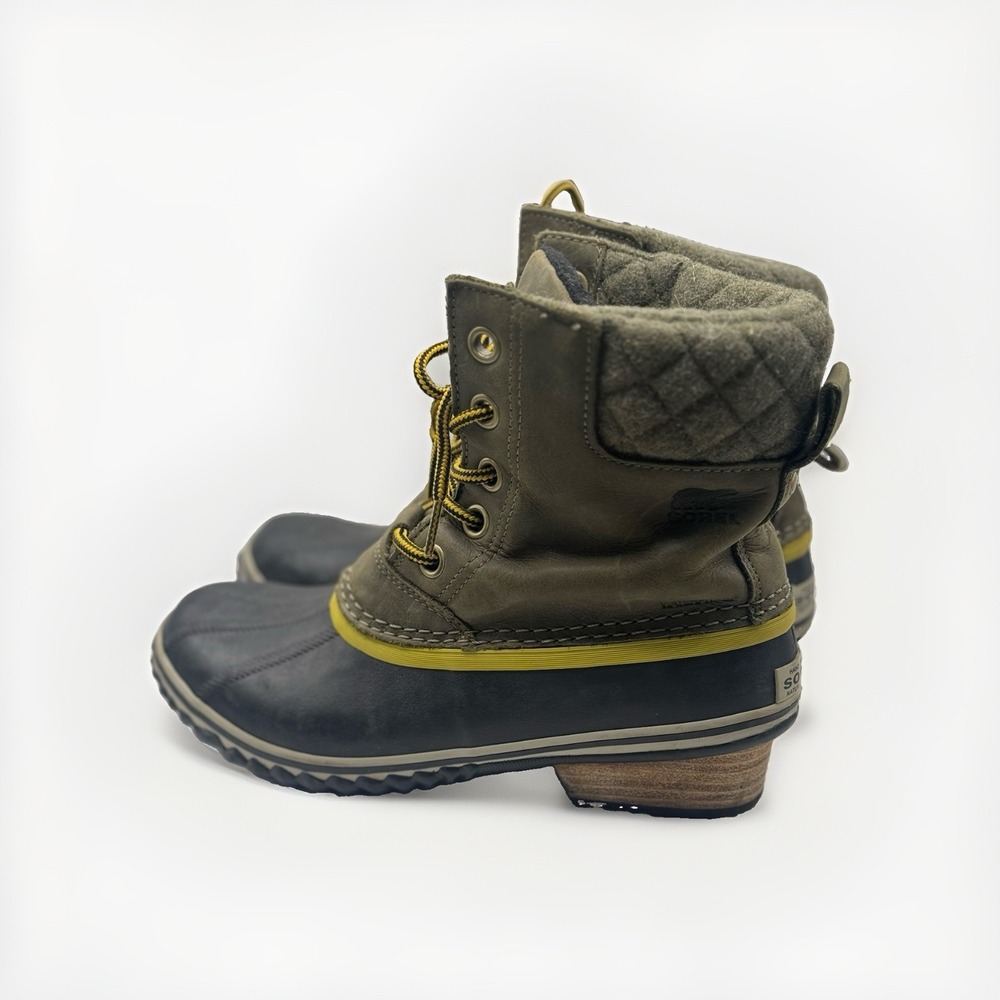 Sorel Slimpack II Gray Green Lace Up Winter Boots US 8.5 Women's‎ Short Booties